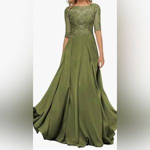 Olive Green Chiffon Gown
